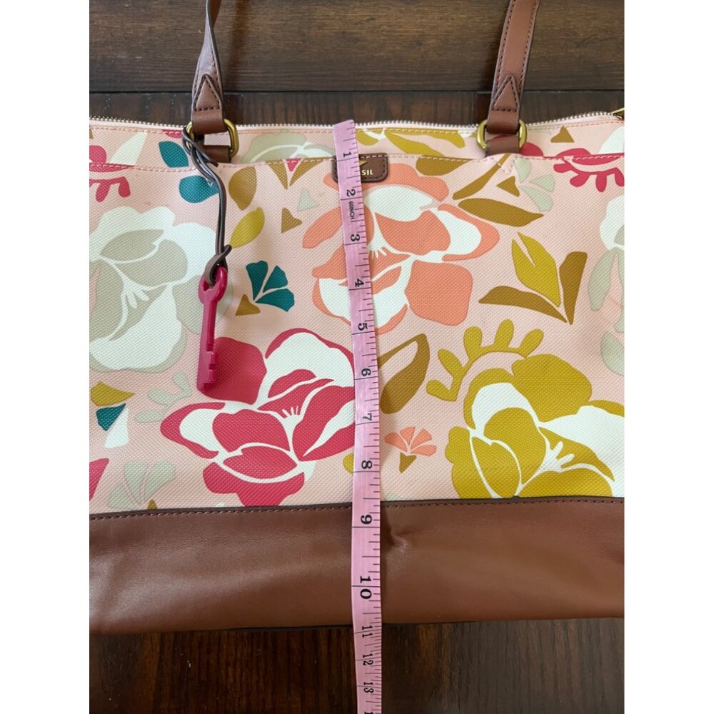 Fossil Mother's Day Large Shopper Tote Shoulder Bag Purse Pink Floral Print - Picture 7 of 11